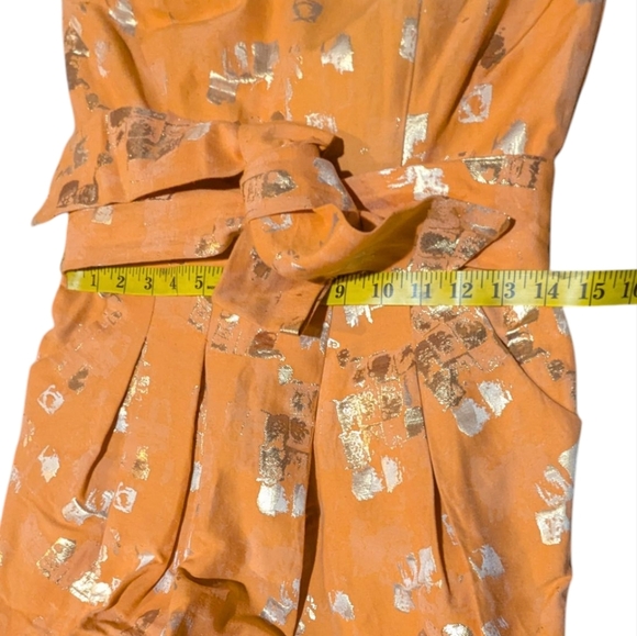 Rubber Ducky Productions, Inc. Orange Metallic Mini Dress M Tie Waist Preppy - Picture 5 of 7